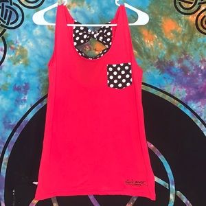 Disney parks Minnie Mouse tank top with super cute black bows on the back